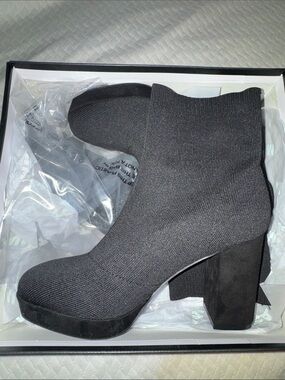 MIA Black Knit Platform Block Heel Ankle Boots